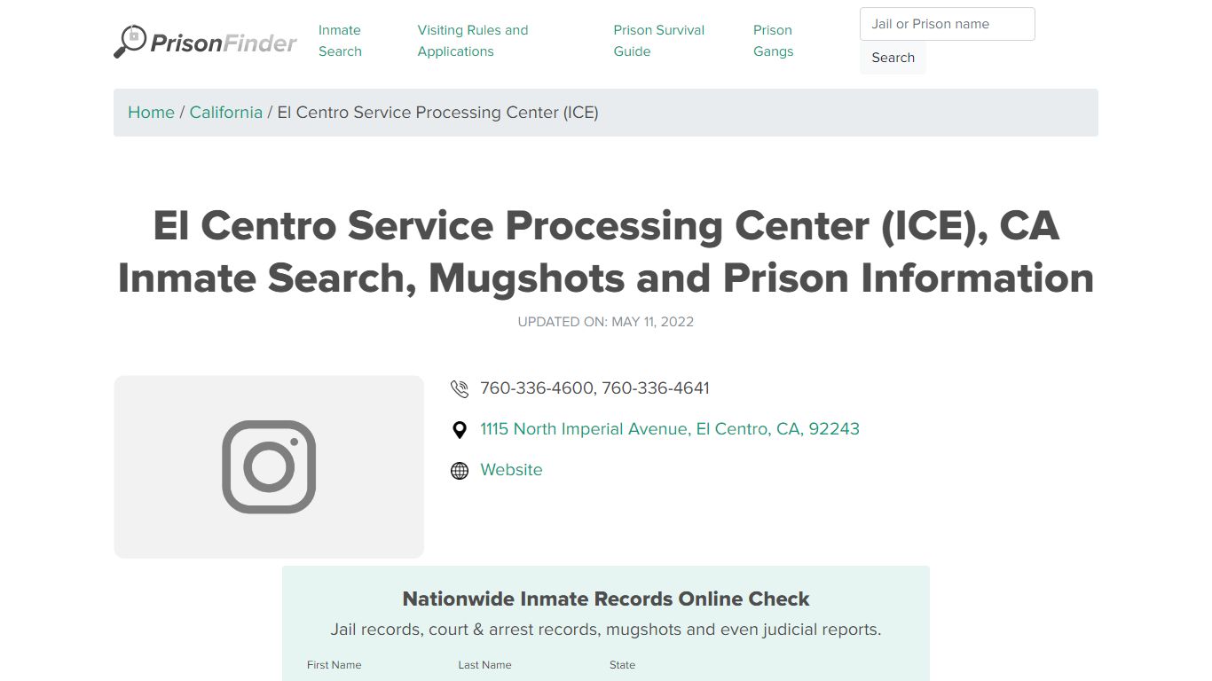 El Centro Service Processing Center (ICE) Inmate Search ...