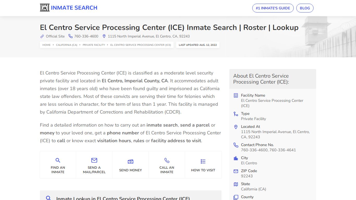 El Centro Service Processing Center (ICE) Inmate Search ...
